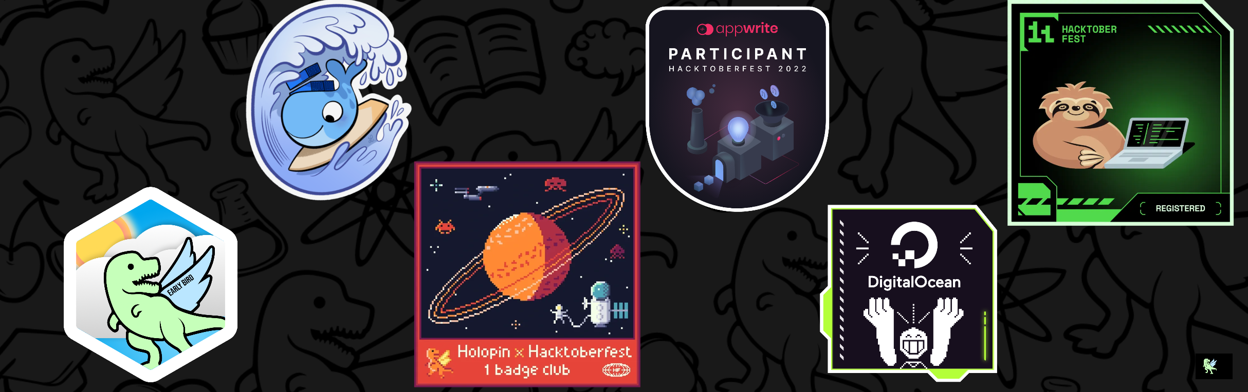 An image of @mkc's Holopin badges, which is a link to view their full Holopin profile