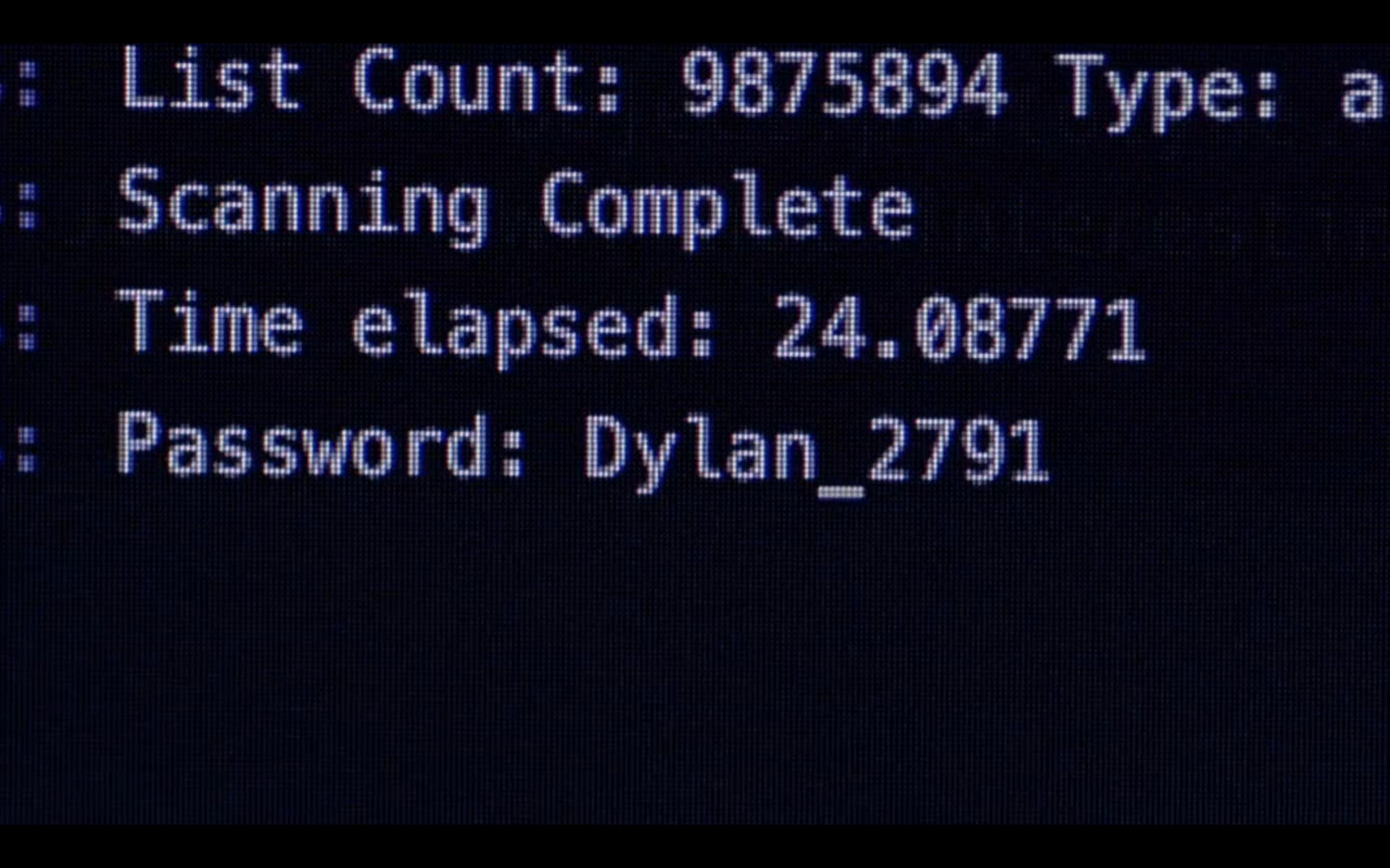 Output of Elliot's password cracking script, :robot: screenshot 📷