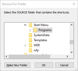 Select the source folder that contains the shortcuts (LNK files) you want to convert.