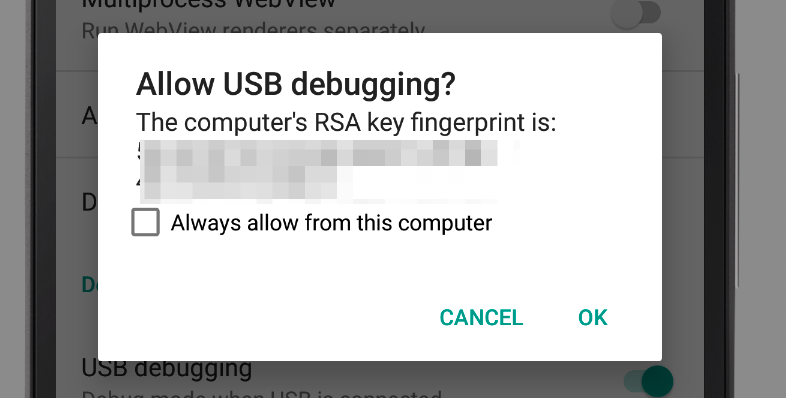 USB Debugging Authorization Dialog