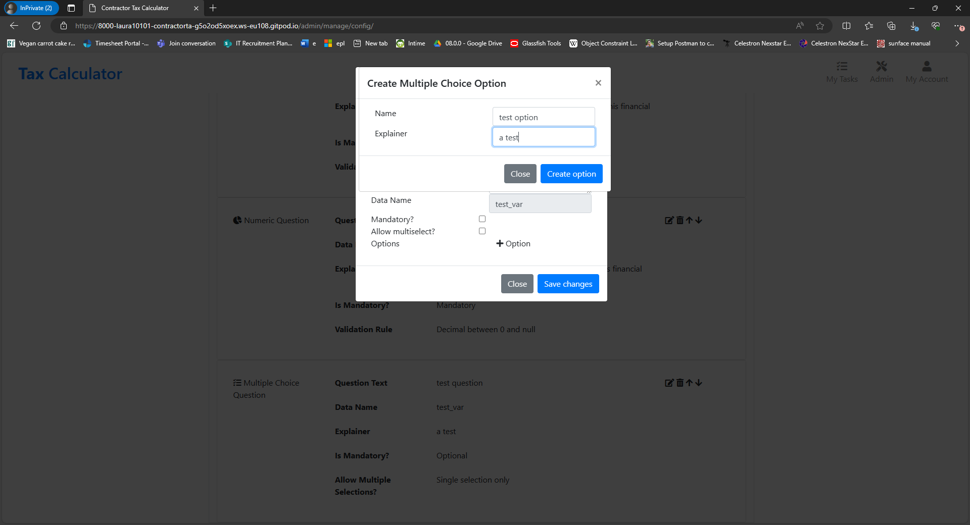 Creating multiple choice options in the config app