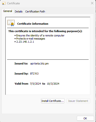 example leaf cert issued by Private CAs