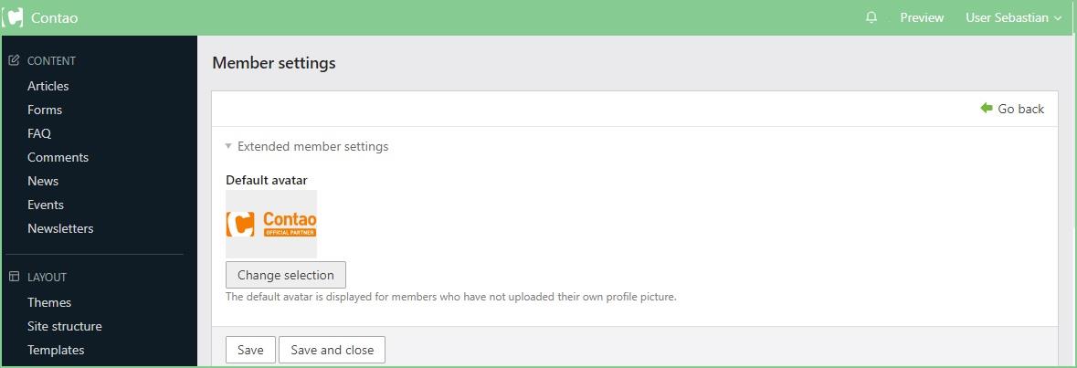 Admin View: Member settings