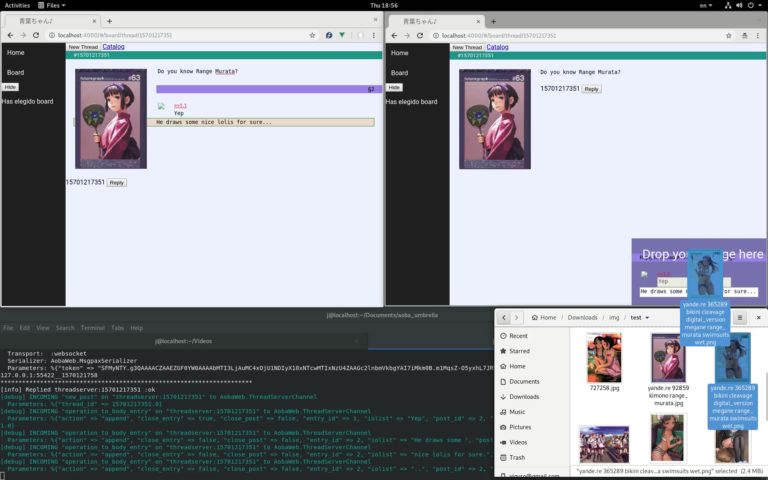 Two browsers side by side showing a live realtime thread