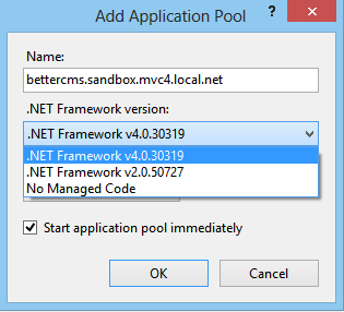 Application pool: .NET framework version