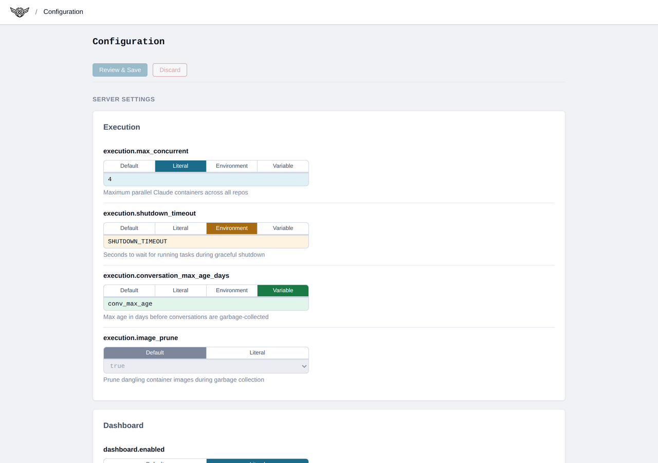 Config editor showing global server settings