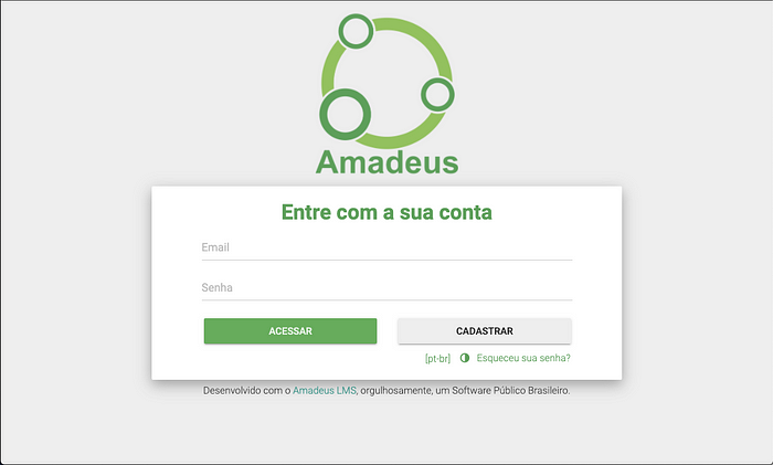 Página de Login do Amadeus LMS