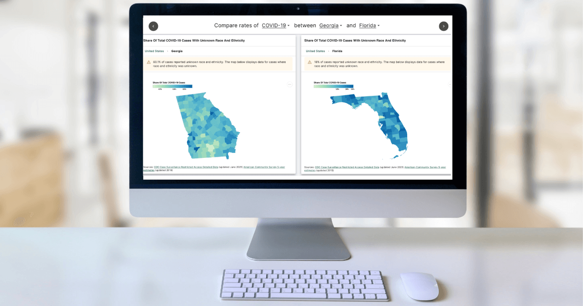 Computer displaying the health equity tracker comparison maps