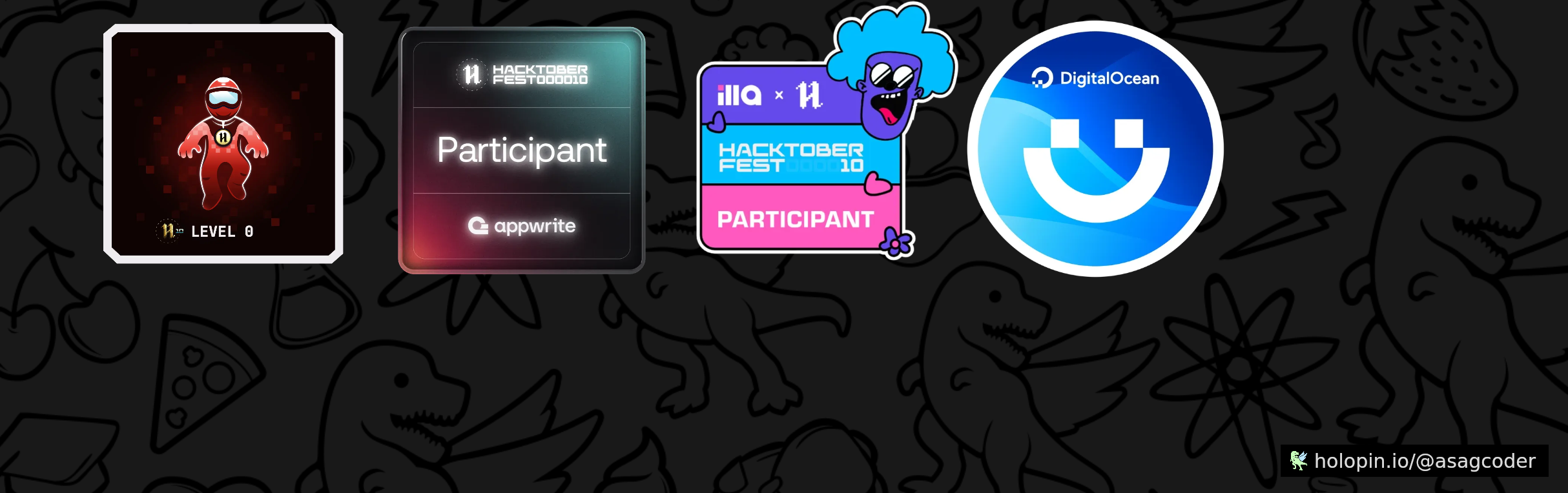 An image of @asagcoder's Holopin badges, which is a link to view their full Holopin profile