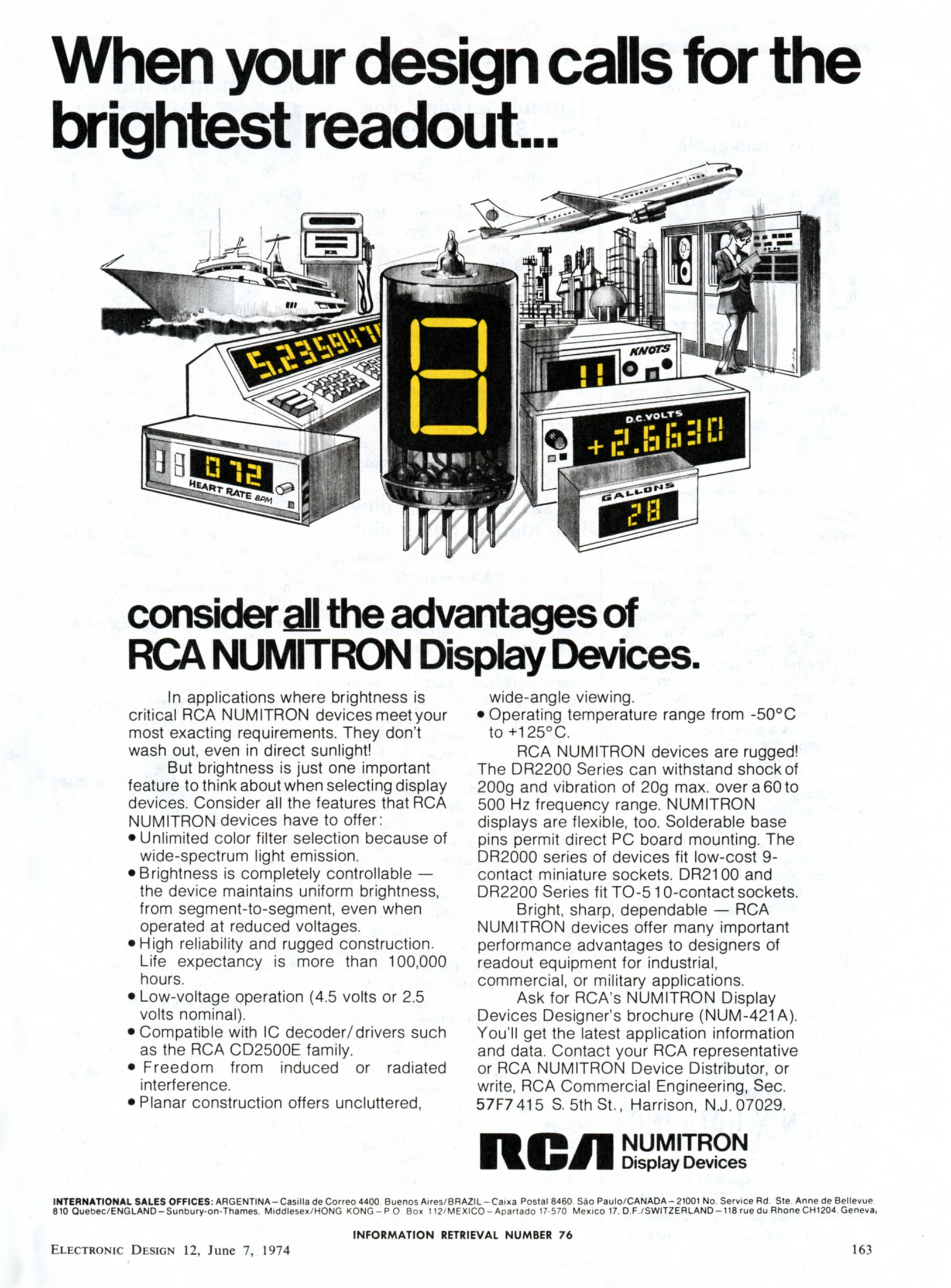 Advert for RCA NUMITRON Display Devices.