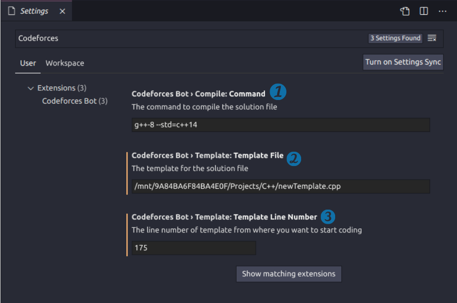 CodeforcesBot settings