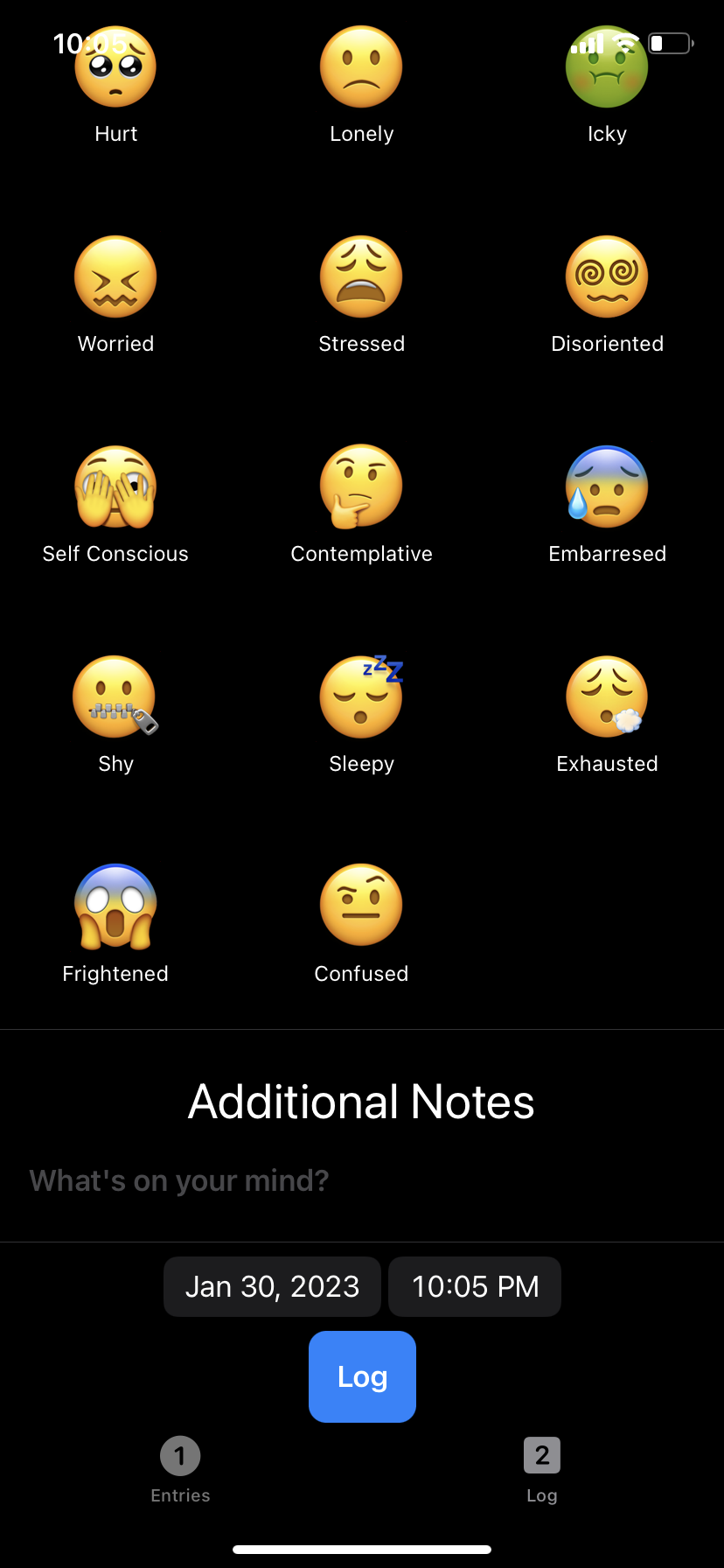 screenshot of apps notes section.