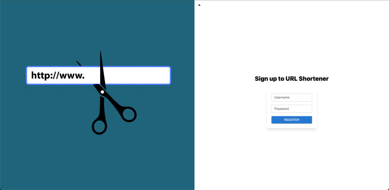 URL Shortener - Register Page
