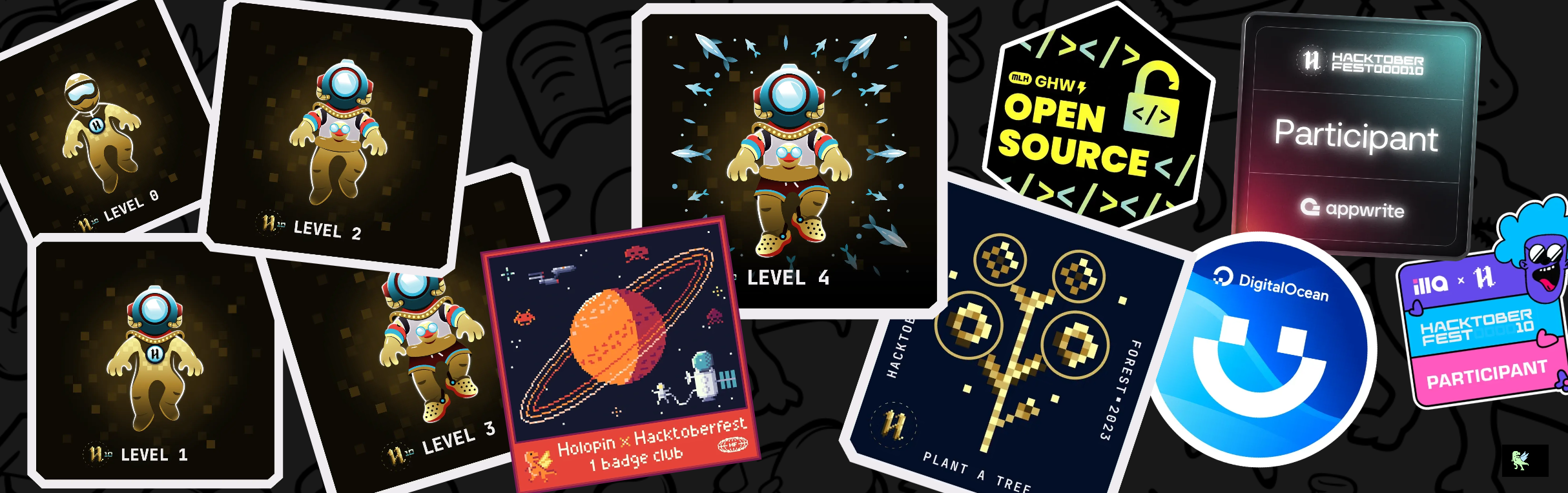 An image of @aybeedee's Holopin badges, which is a link to view their full Holopin profile