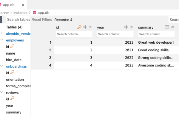 initial review table without foreign key