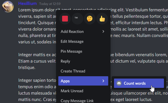 Example Message Context Menu