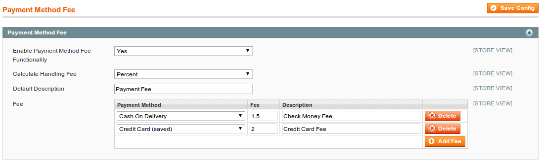 Payment Fee Config