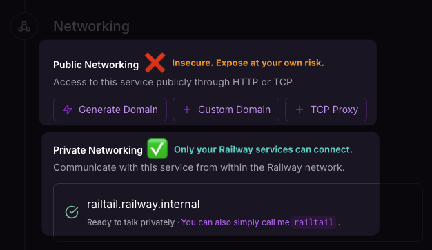 Networking settings warning