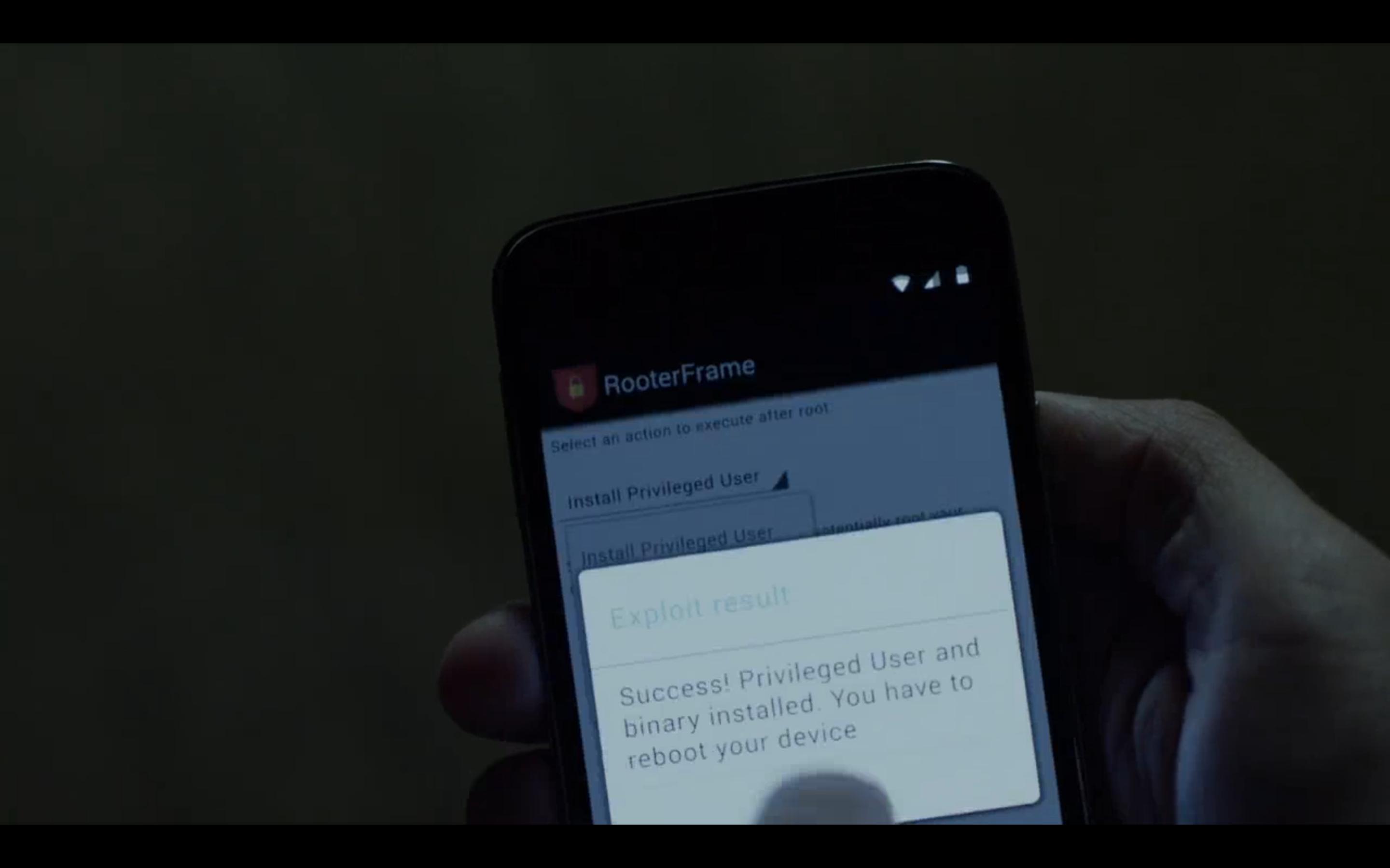 Tyrell reboots Anwar's phone to complete the rooting process, :robot: screenshot 📷