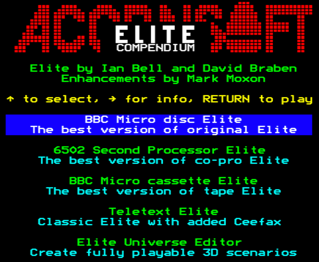 Screenshot of the Elite Compendium menu screen