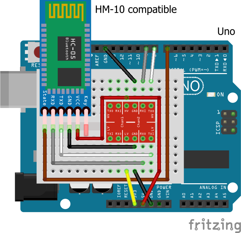 HM-10 connection diagram with a logic converter