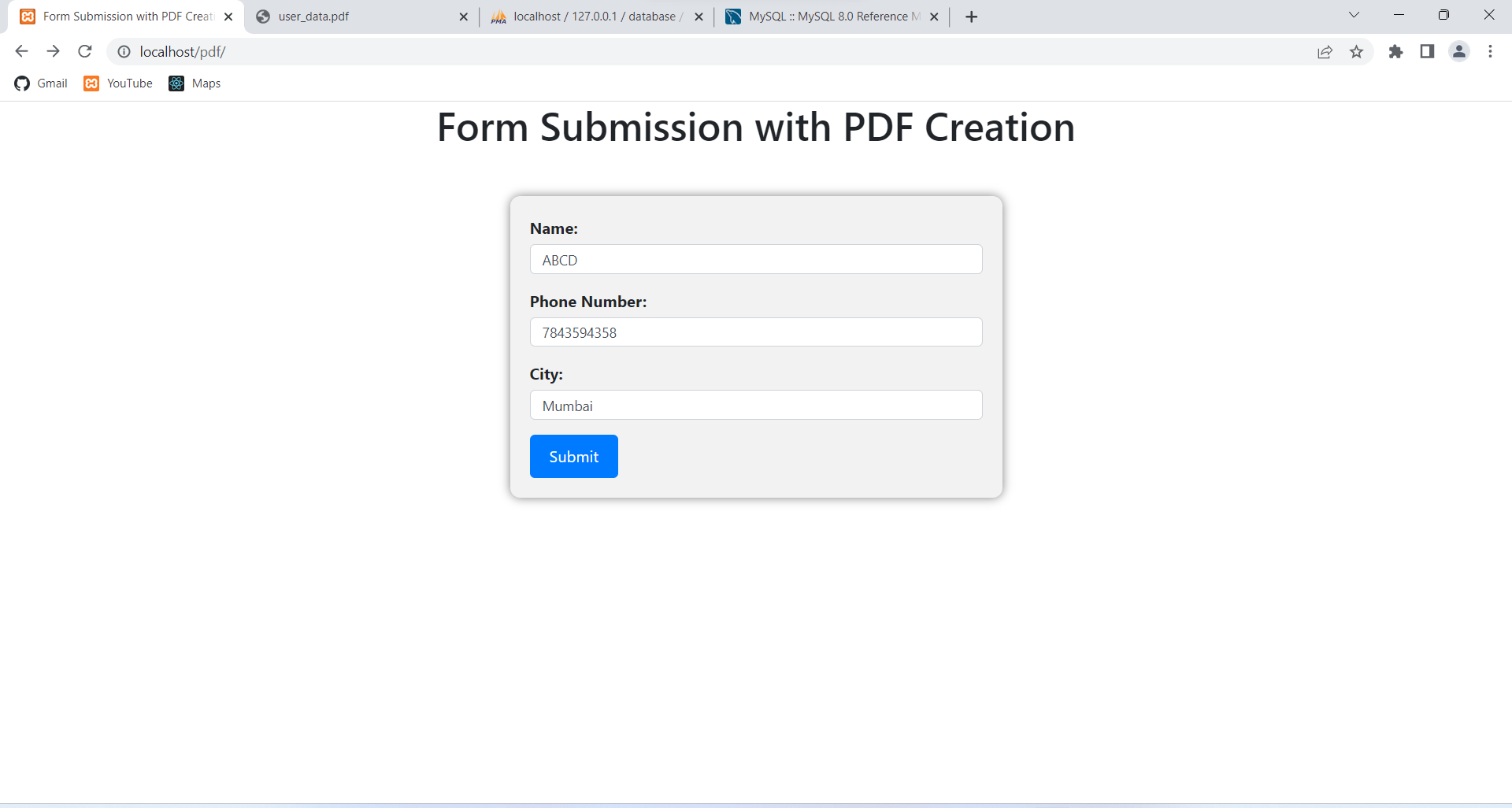 Screenshot of Contact Form