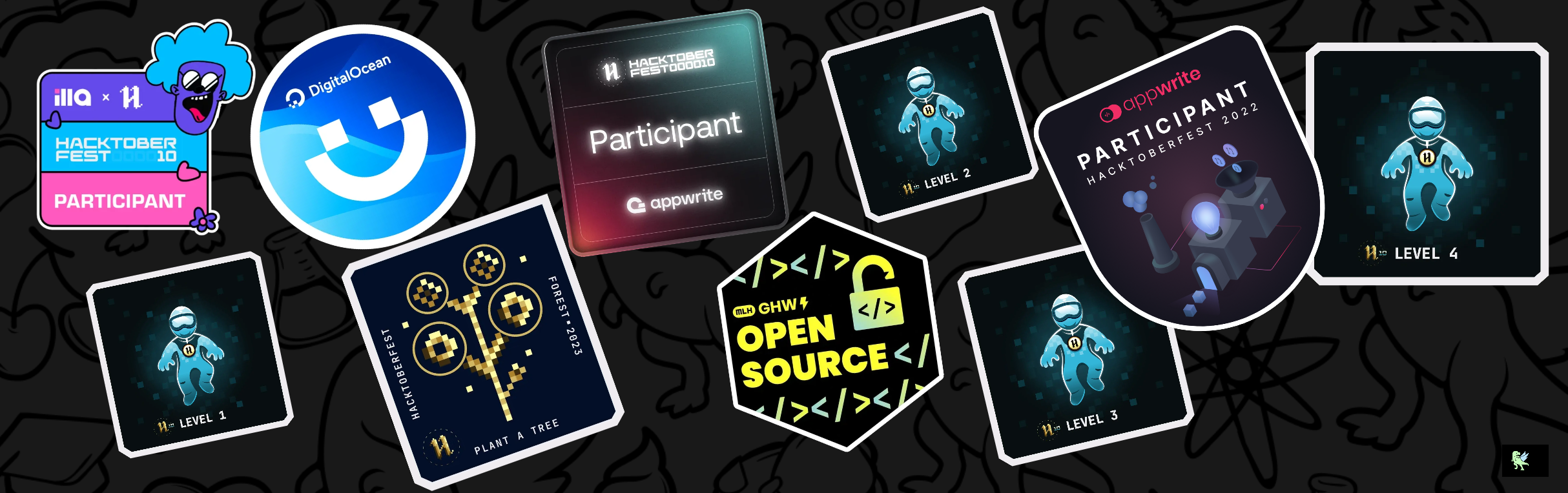 An image of @0xhunster's Holopin badges, which is a link to view their full Holopin profile