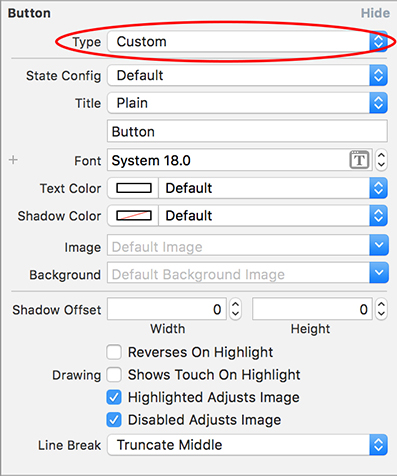 Select button type as 'Custom' in Attributes inspector