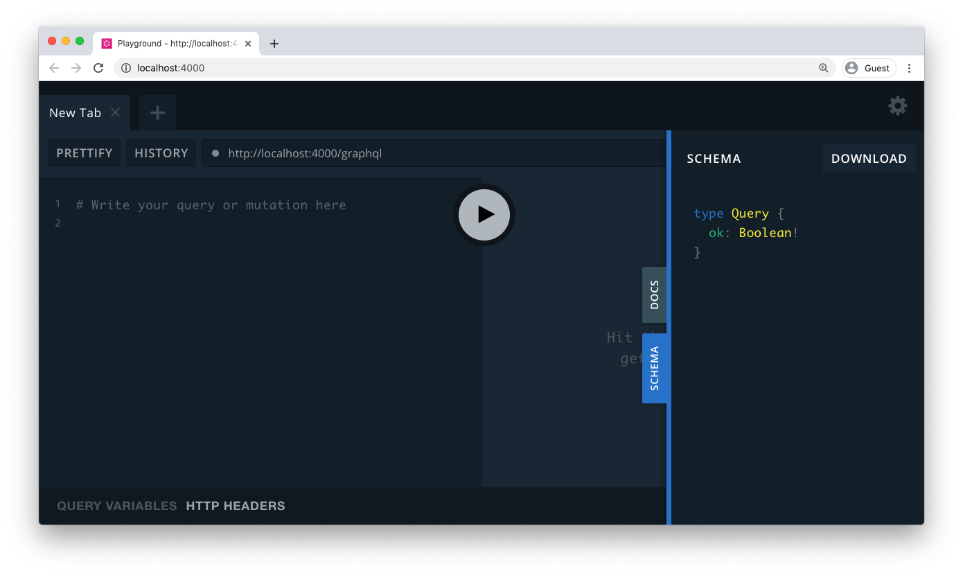 GraphQL Playground with an empty schema