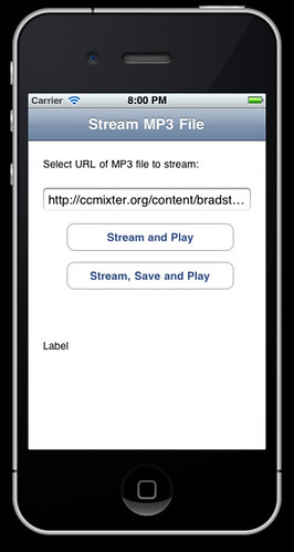 iPhone running Streaming Audio sample