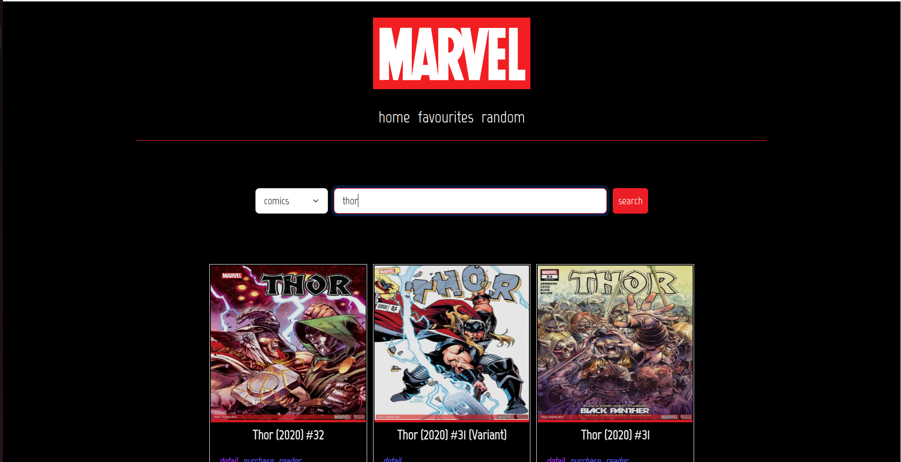 showing the landing page with pictures of hulk