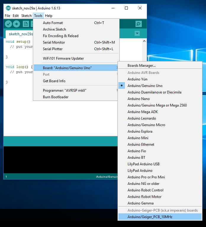 Find and choose the Arduino/Geiger_PCB_10MHz