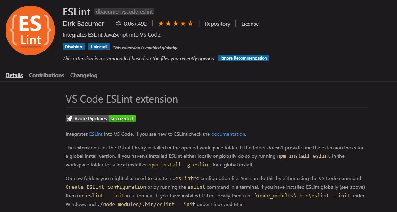 ESlint extension