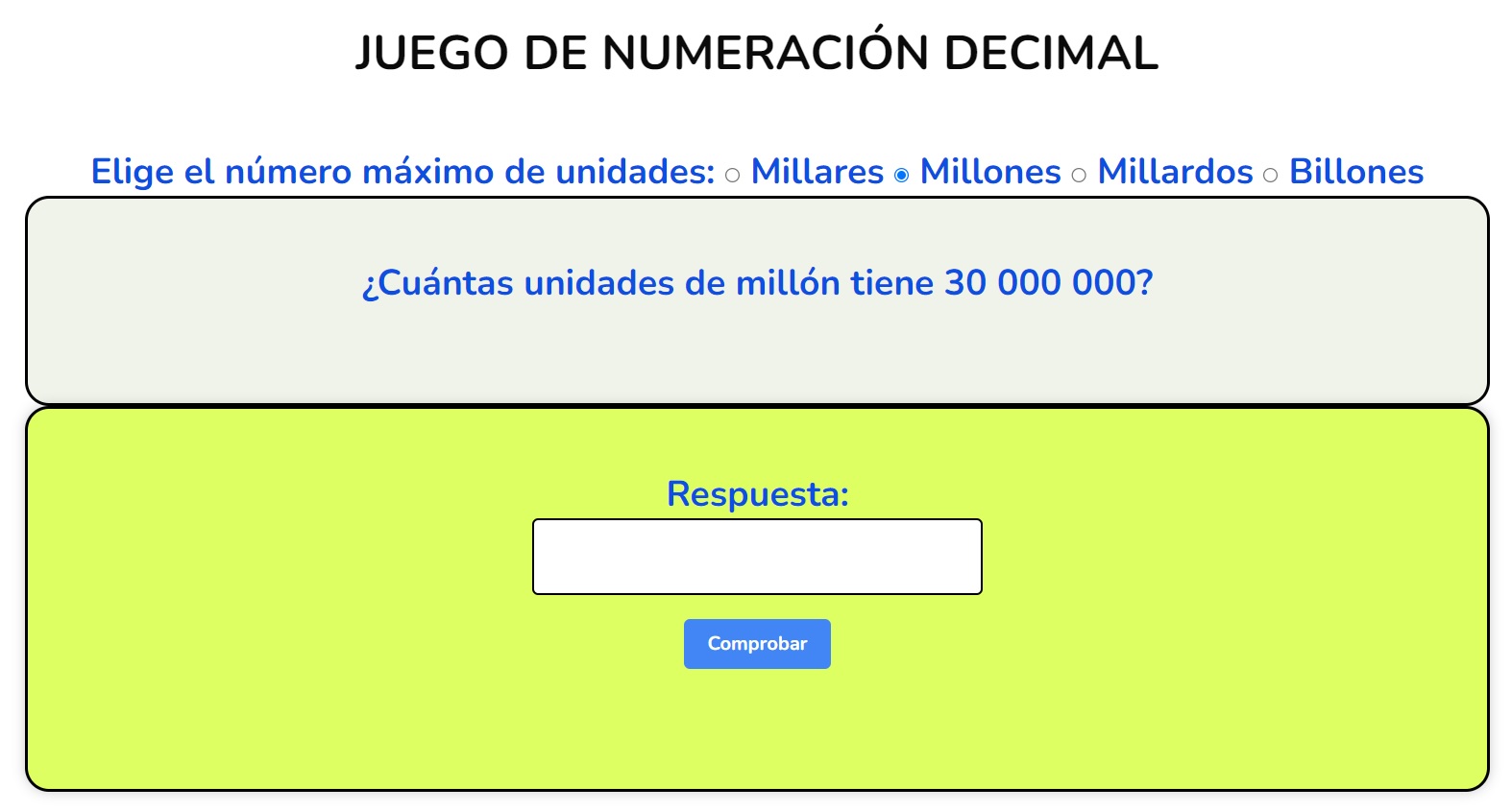 Juego del Sistema Numérico Decimal