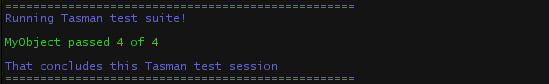 Tasman test output all passed