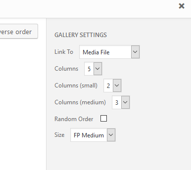 Wordpress gallery settings