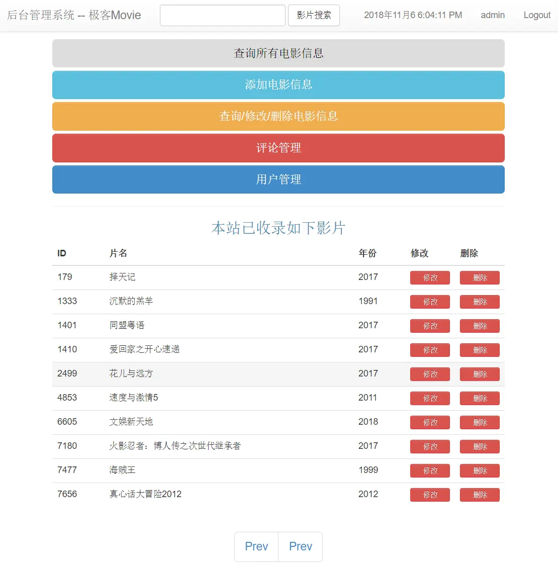 查询所有电影信息页