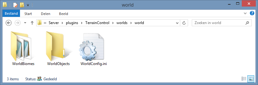 Two folders, WorldBiomes and WorldObjects and the file WorldConfig.ini