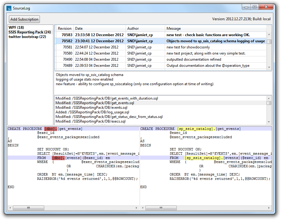 SourceLog Main Window - Windows 7