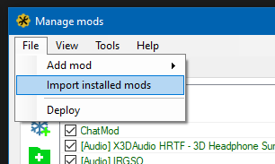 Screenshot "Import installed mods"