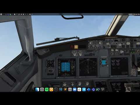 A screenshot of X-Plane 11 (flight simulator game) running smoothly via WebRTC