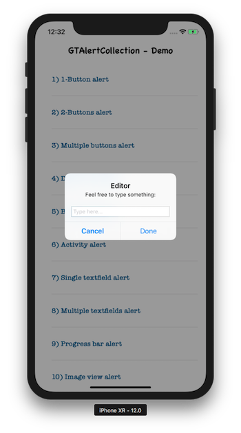 Single-textfield alert