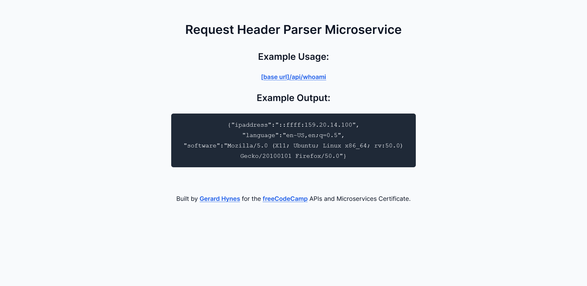 Screenshot of Request Header Parser Microservice