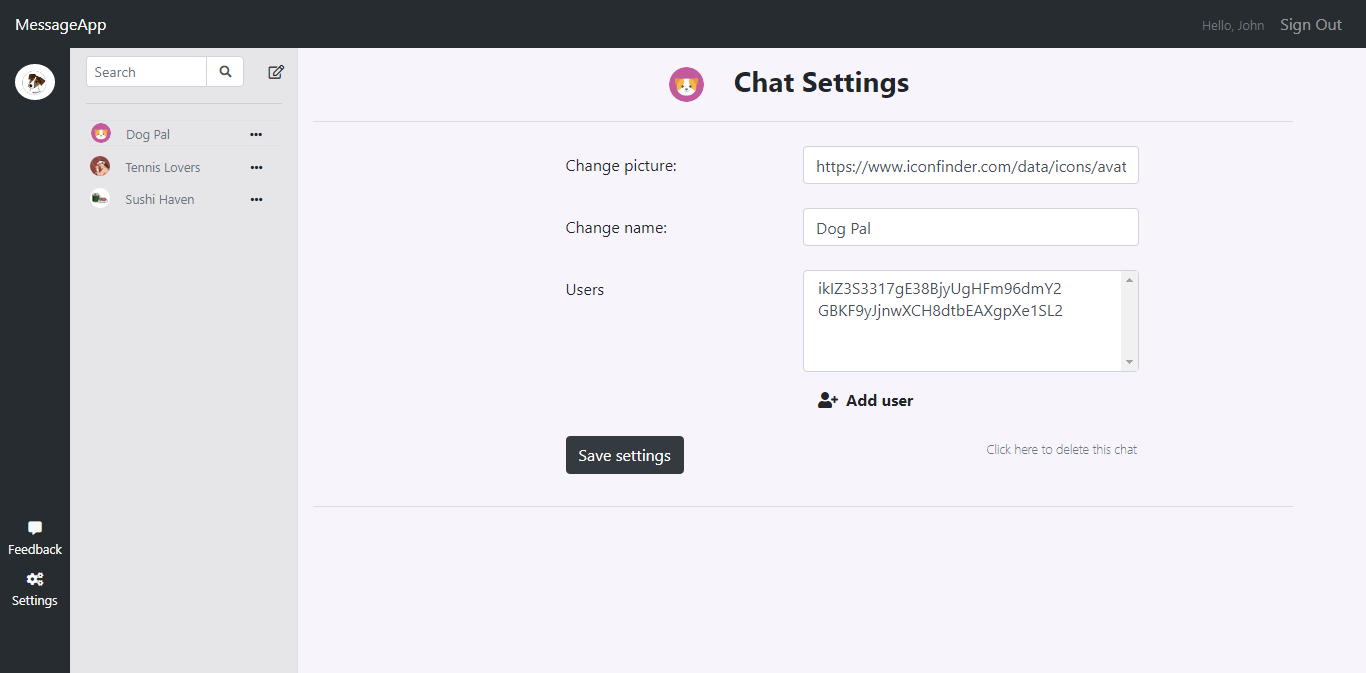 Chat settings page