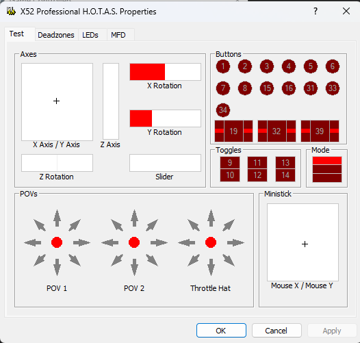 Windows 11X52 Professional HOTAS Properties Screen