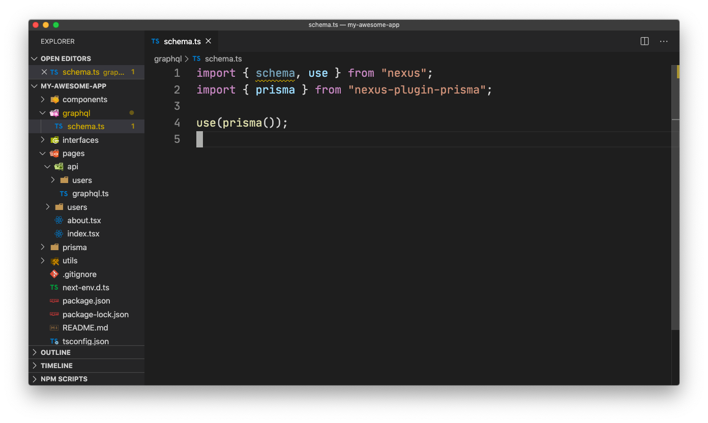 Project structure after creating /graphql/schema.ts and /pages/api/graphql.ts