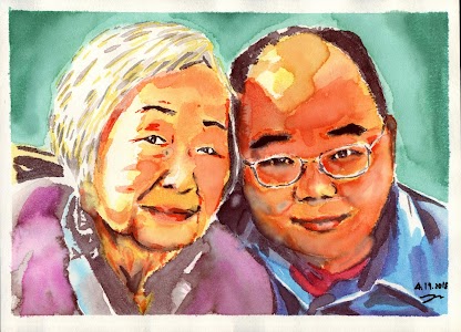 My Mom and I, 2018, Watercolor on paper