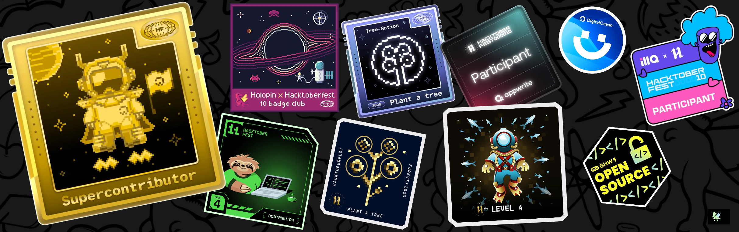 An image of @binzgi's Holopin badges, which is a link to view their full Holopin profile