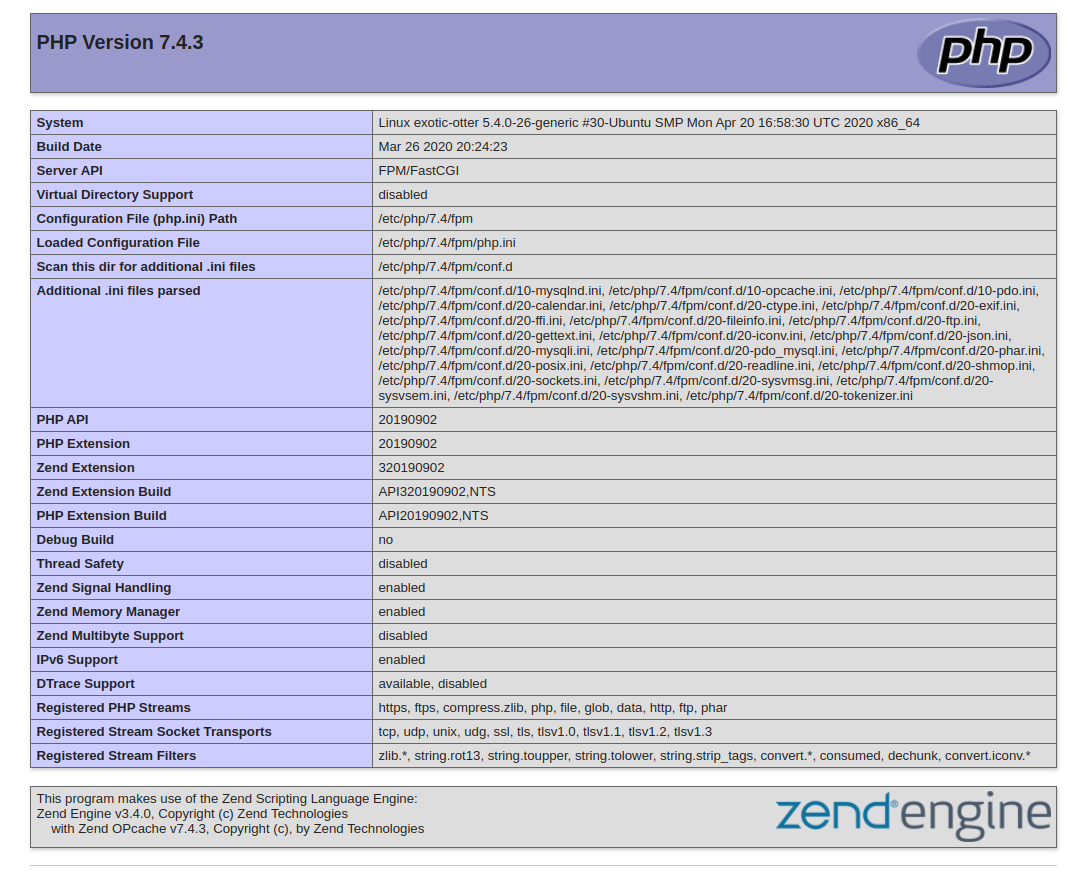 PHPInfo Ubuntu 20.04