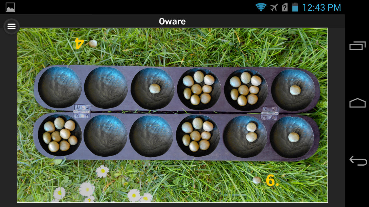 Screenshot of Oware session on Android mobile phone, own work, Oliver Merkel, Creative Commons License, This work is licensed under a Creative Commons Attribution-NonCommercial-ShareAlike 4.0 International License.
